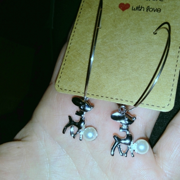 Handmade Reindeer W/ Pearl Hoop Earrings - Picture 2 of 8